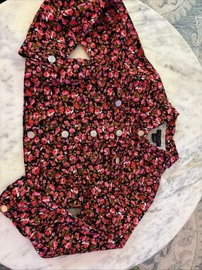 Social Standards Girls' Floral Pink & Black Jean Jacket size L 10/12